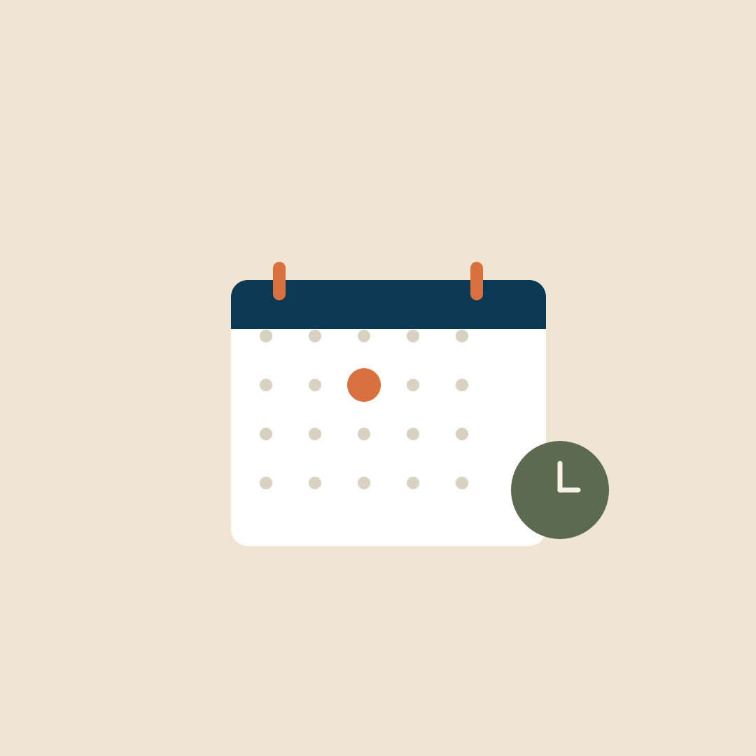 Illustration of a calendar and clock representing onboarding coordination